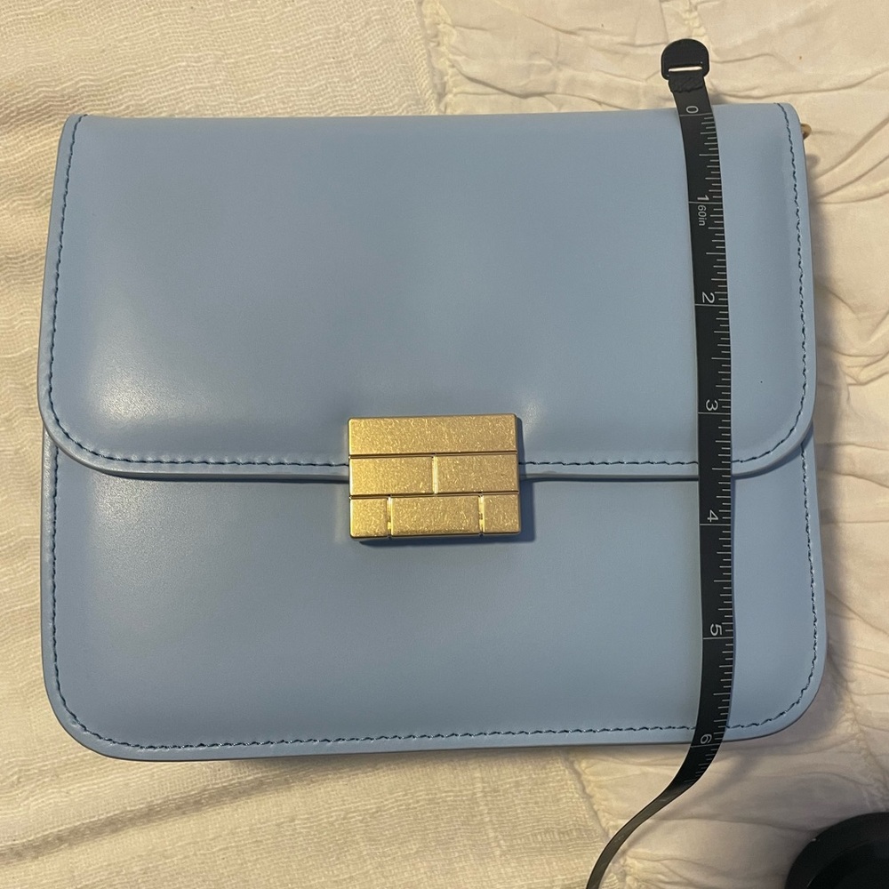 Frame Le Signature Mini Smooth Leather Crossbody Bag In Chambray Blue - Picture 6 of 9